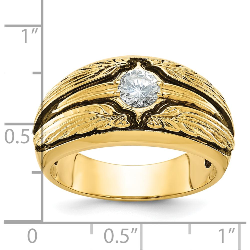 14K Yellow Gold Textured Band with 1/2 Carat Round Diamond - AA Quality Solitaire Ring by IBGoodman