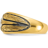 14K Yellow Gold Textured Band with 1/2 Carat Round Diamond - AA Quality Solitaire Ring by IBGoodman