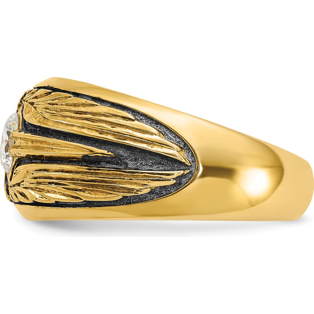 14K Yellow Gold Textured Band with 1/2 Carat Round Diamond - AA Quality Solitaire Ring by IBGoodman