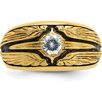 14K Yellow Gold Textured Band with 1/2 Carat Round Diamond - AA Quality Solitaire Ring by IBGoodman