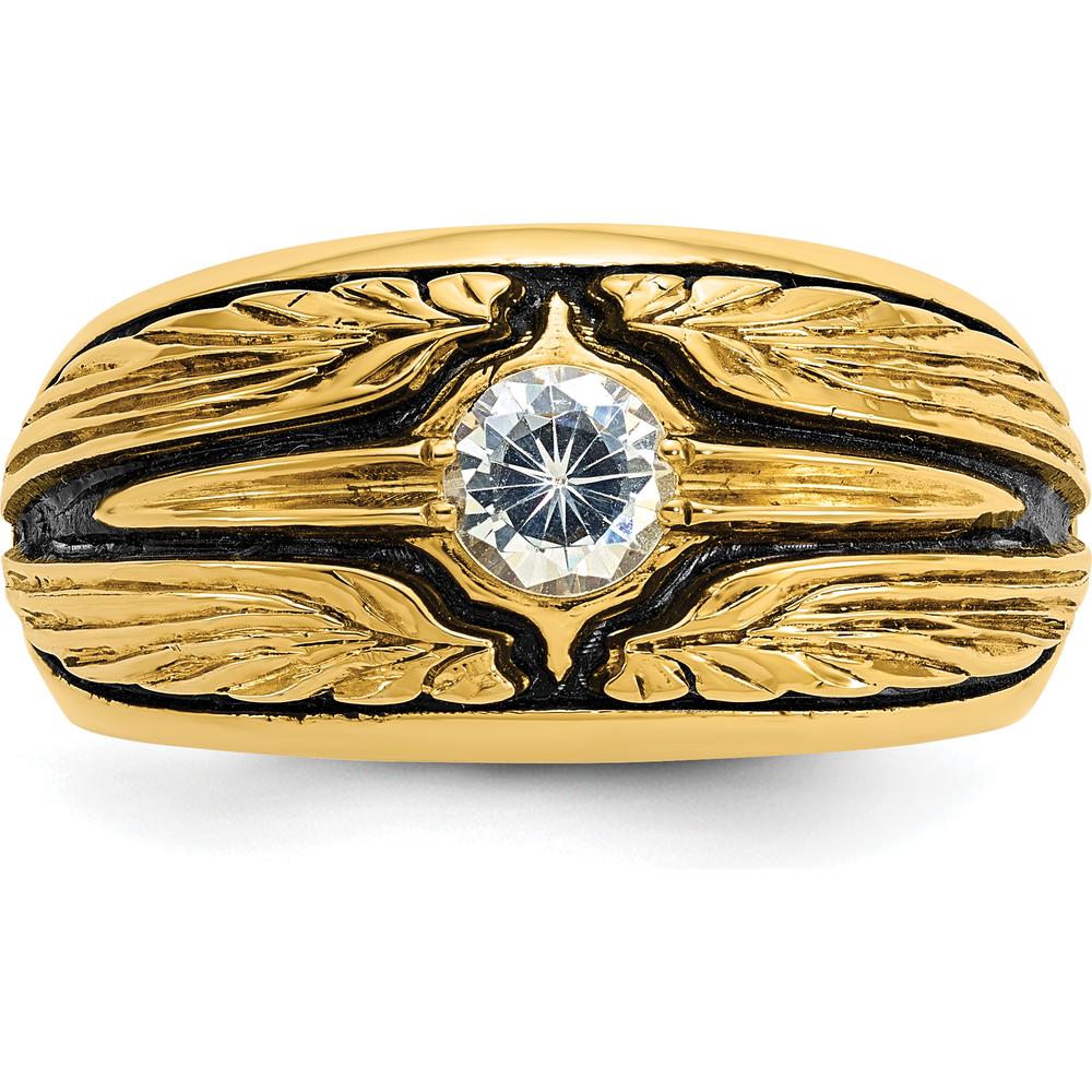 14K Yellow Gold Textured Band with 1/2 Carat Round Diamond - AA Quality Solitaire Ring by IBGoodman