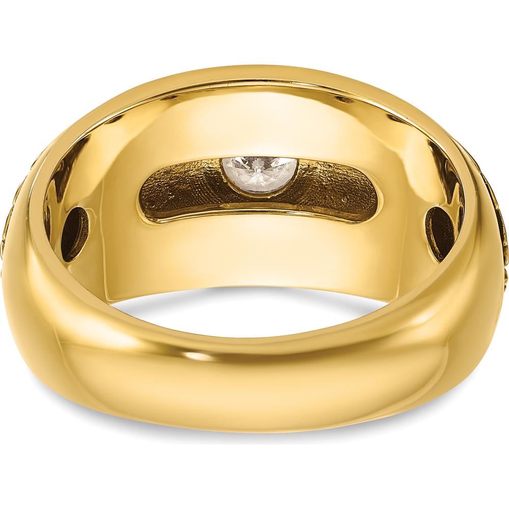 14K Yellow Gold Textured Band with 1/2 Carat Round Diamond - AA Quality Solitaire Ring by IBGoodman