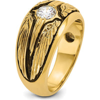 14K Yellow Gold Textured Band with 1/2 Carat Round Diamond - AA Quality Solitaire Ring by IBGoodman