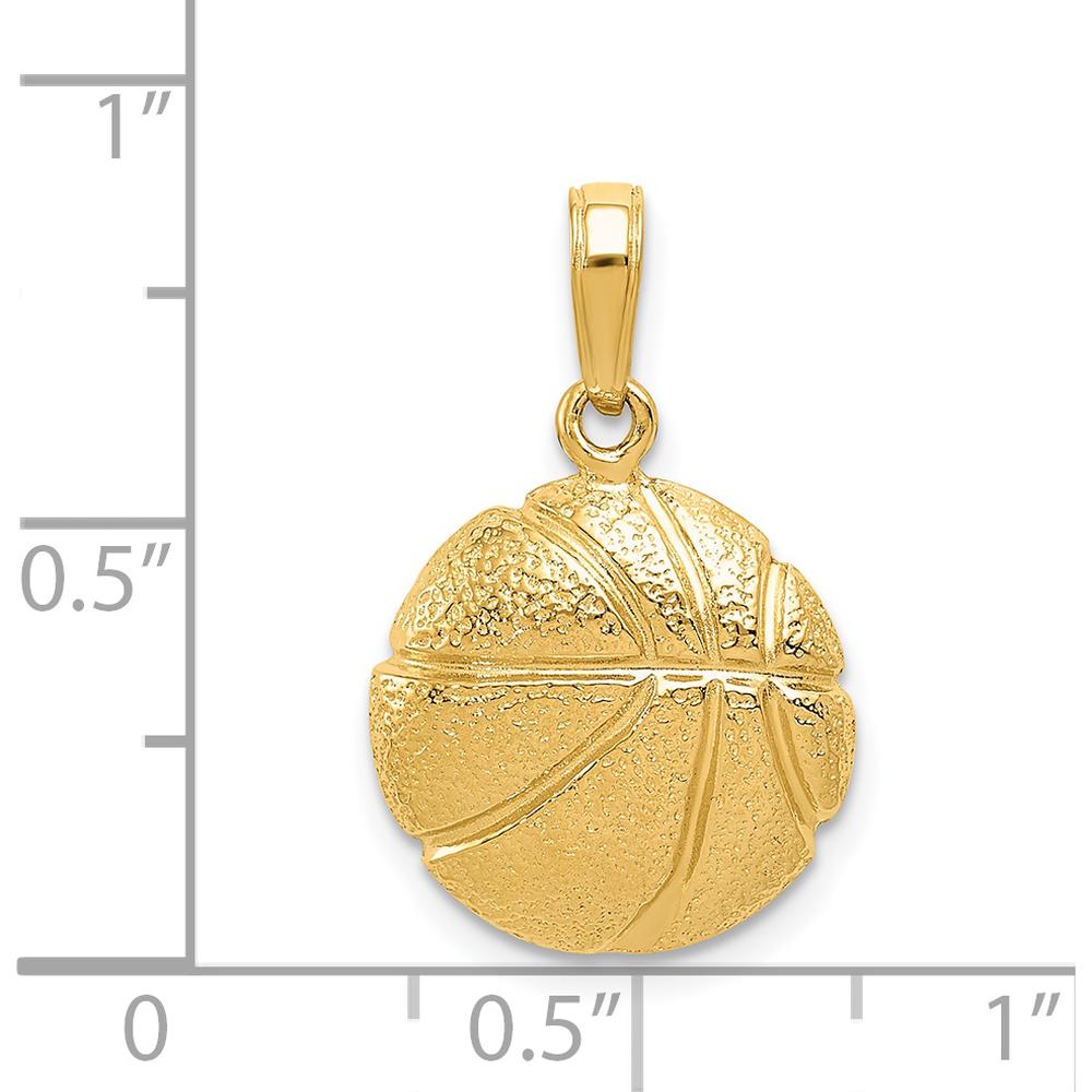 14K Yellow Gold Textured Basketball Pendant with Concave Profile - Polished Finish by Oro Pregiato