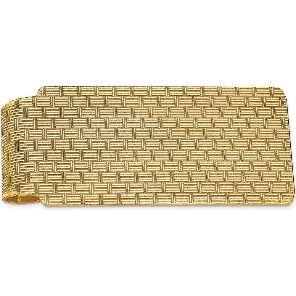 14K Yellow Gold Textured Basketweave Polished Money Clip by Oro Pregiato