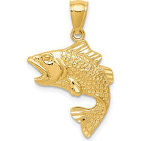 14K Yellow Gold Textured Bass Fish Pendant - Solid Gold 20mm Charm by Oro Pregiato