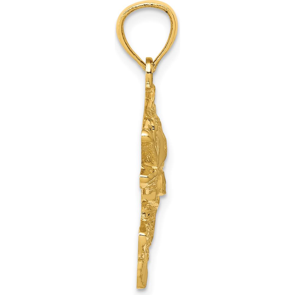 14K Yellow Gold Textured Bass Fish Pendant - Solid Gold 20mm Charm by Oro Pregiato