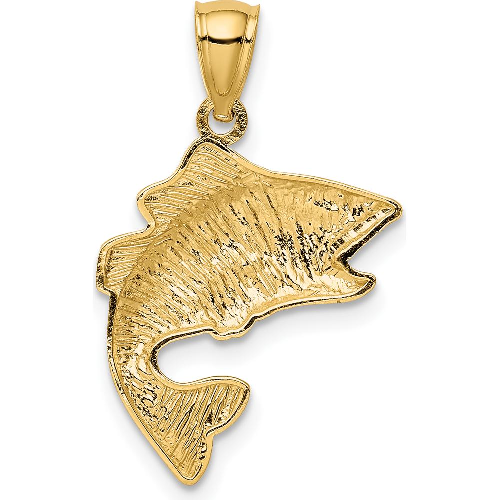 14K Yellow Gold Textured Bass Fish Pendant - Solid Gold 20mm Charm by Oro Pregiato