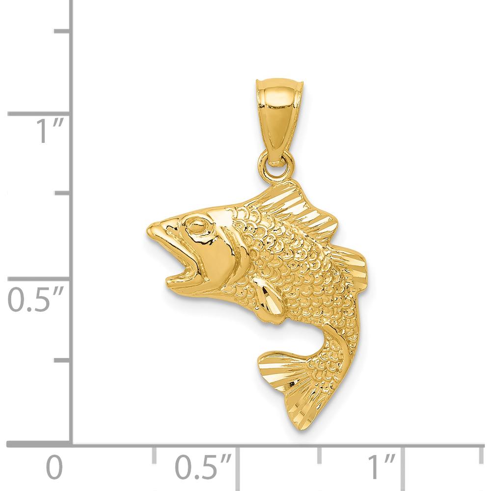 14K Yellow Gold Textured Bass Fish Pendant - Solid Gold 20mm Charm by Oro Pregiato