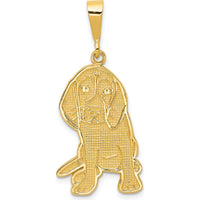 14K Yellow Gold Textured Beagle Dog Pendant - Polished Finish 36mm by Oro Pregiato