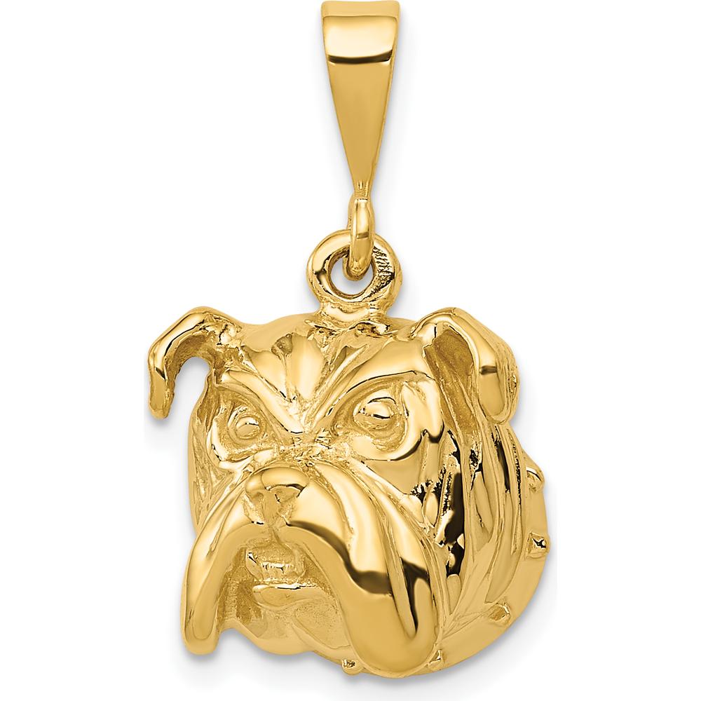 14K Yellow Gold Textured Bulldog Pendant - Polished Finish by Oro Pregiato