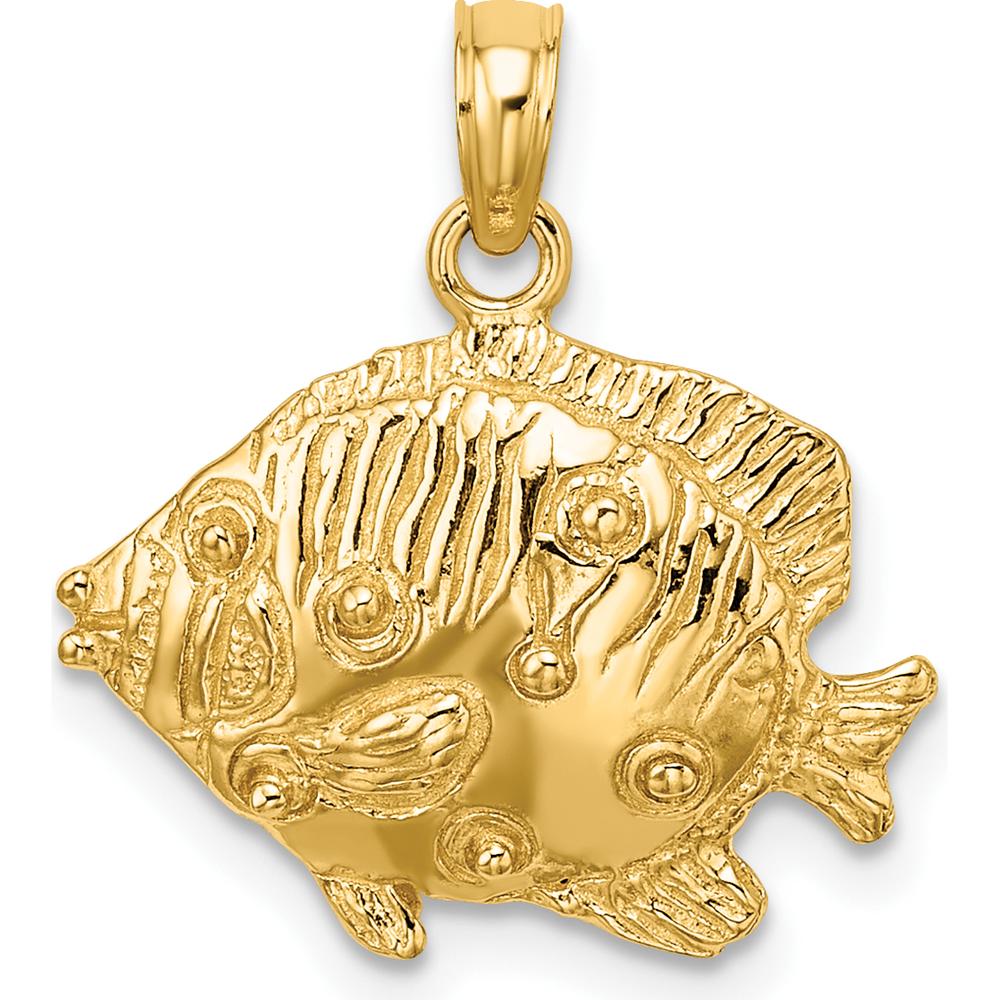 14K Yellow Gold Textured Butterfly Fish Pendant Charm by Oro Pregiato