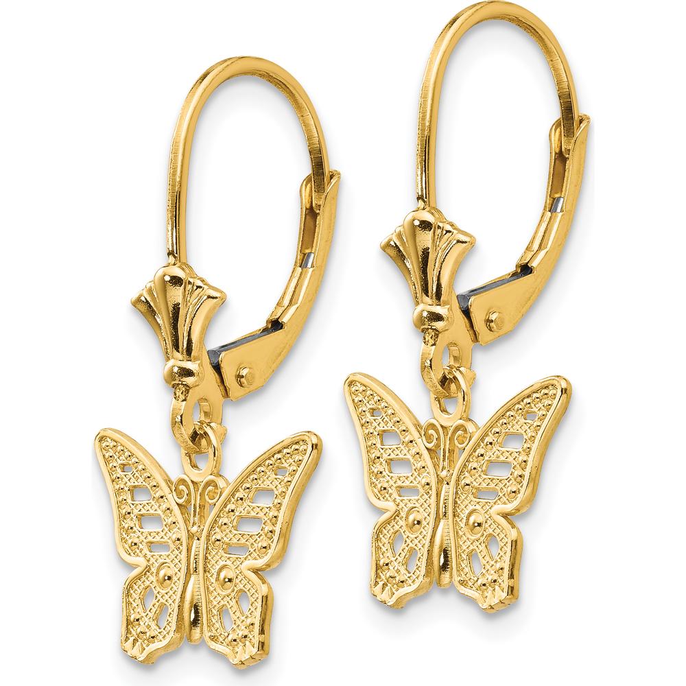 14K Yellow Gold Textured Butterfly Leverback Drop Earrings by 0