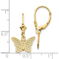 14K Yellow Gold Textured Butterfly Leverback Drop Earrings by 0