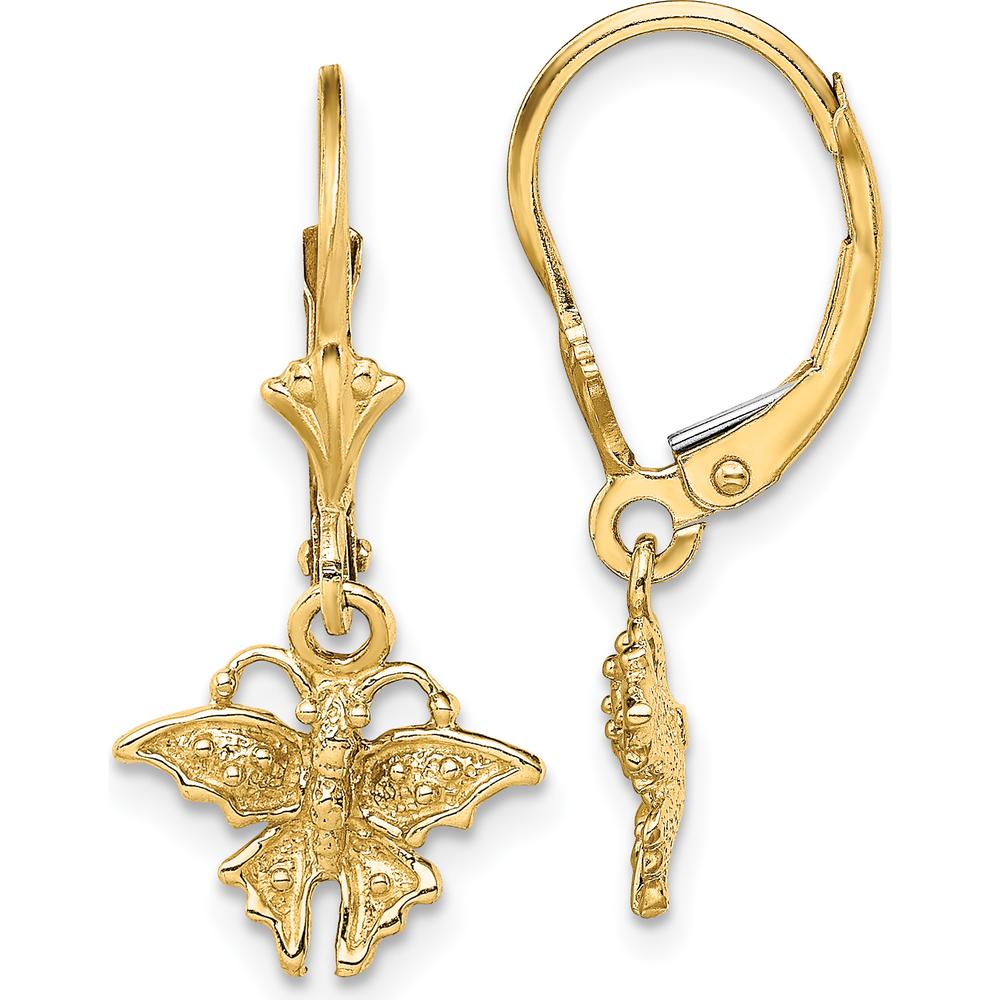 14K Yellow Gold Textured Butterfly Leverback Drop Earrings by 0