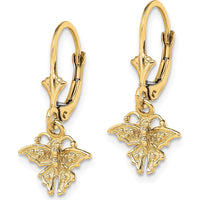 14K Yellow Gold Textured Butterfly Leverback Drop Earrings by 0