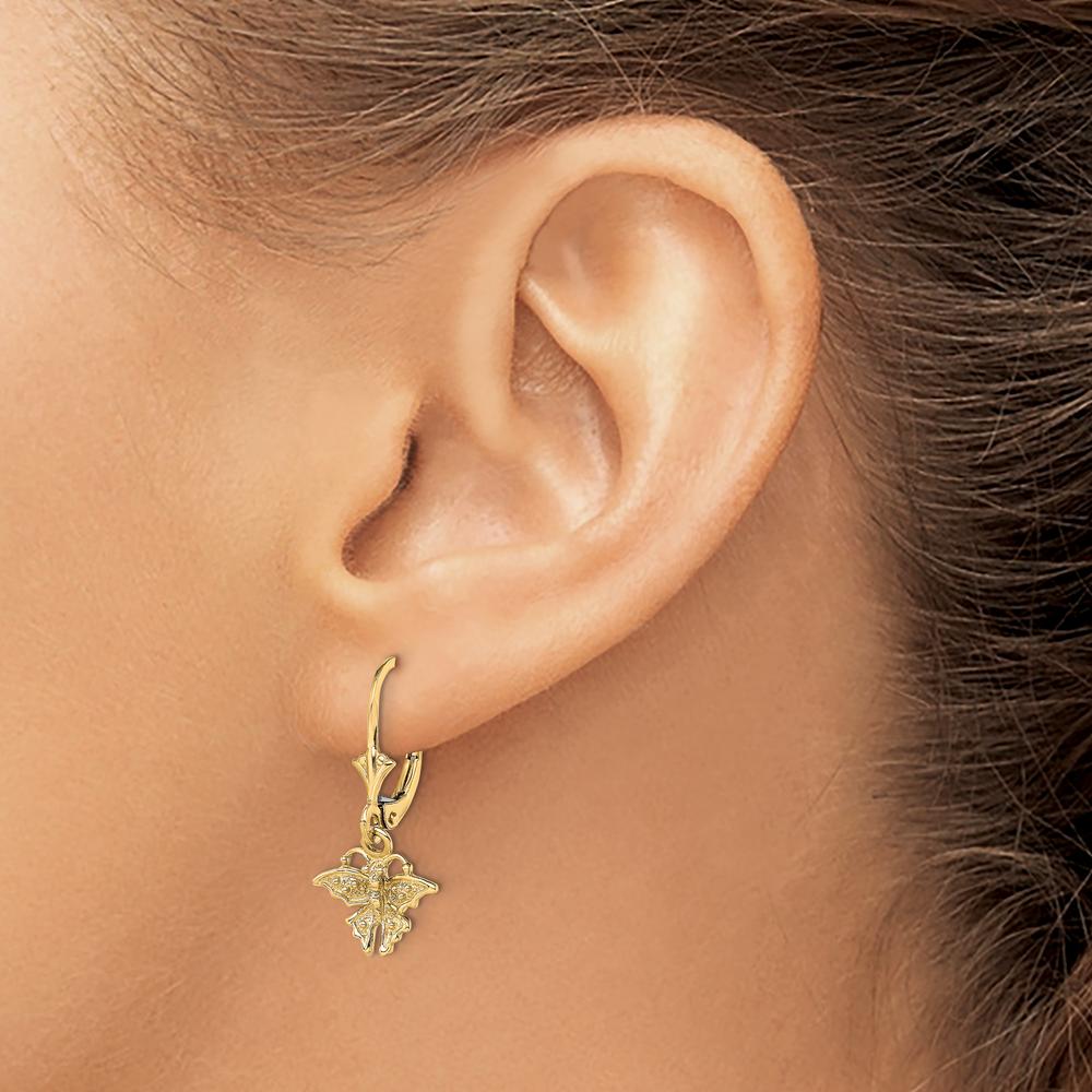 14K Yellow Gold Textured Butterfly Leverback Drop Earrings by 0