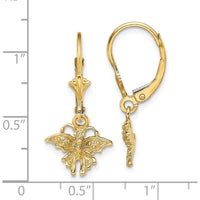 14K Yellow Gold Textured Butterfly Leverback Drop Earrings by 0