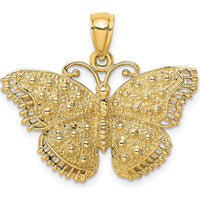 14K Yellow Gold Textured Butterfly Pendant - 29mm Width by Oro Pregiato
