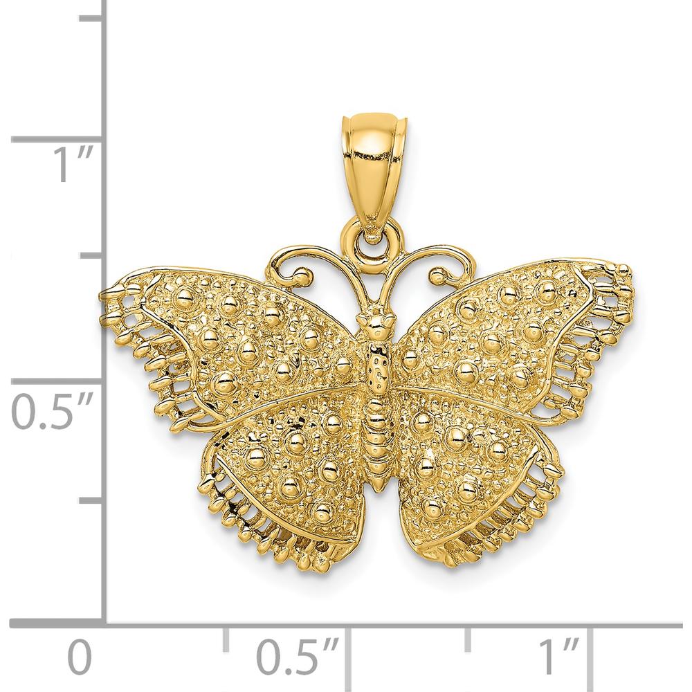 14K Yellow Gold Textured Butterfly Pendant - 29mm Width by Oro Pregiato