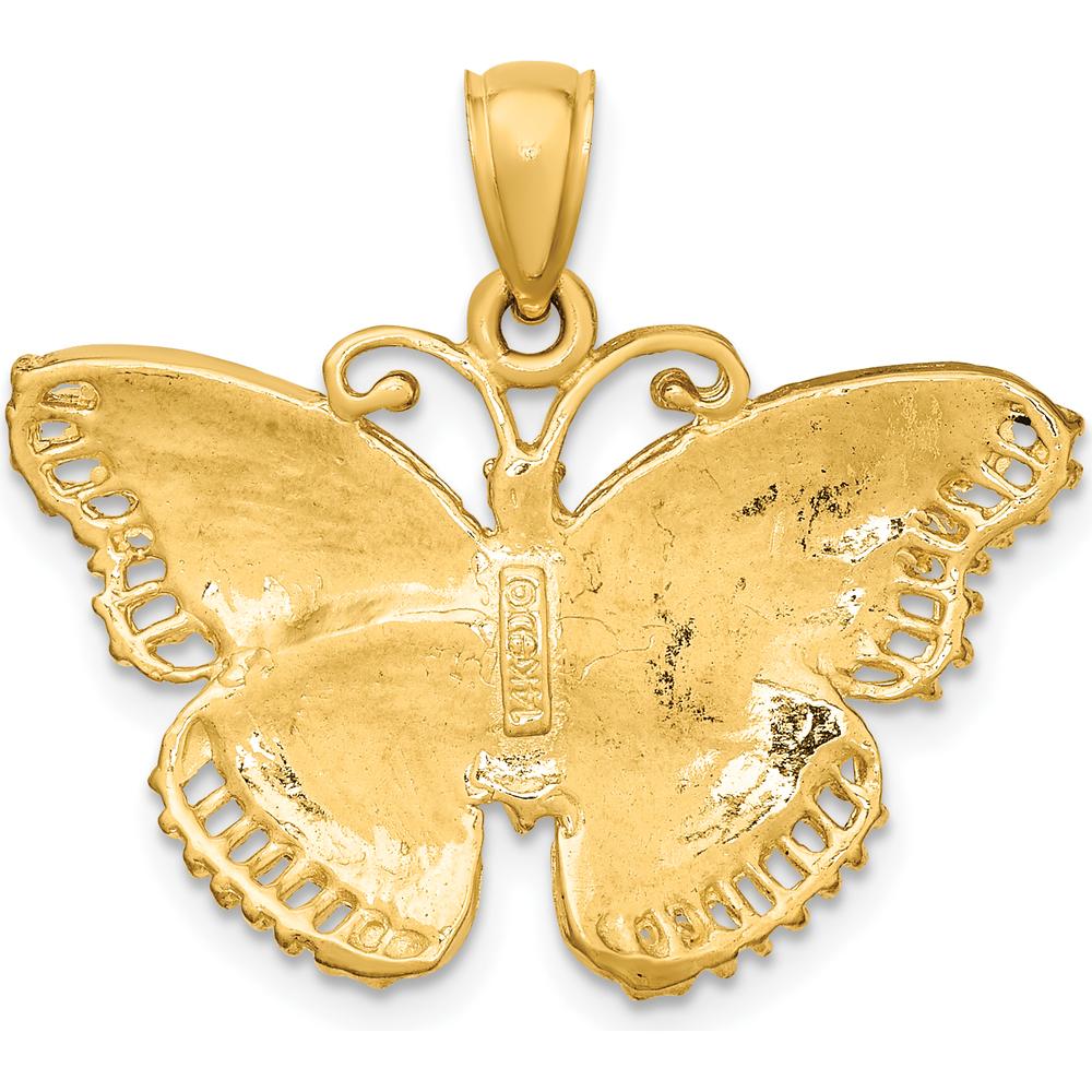 14K Yellow Gold Textured Butterfly Pendant - 29mm Width by Oro Pregiato