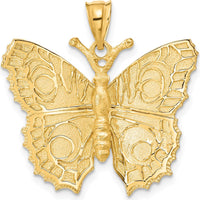 14K Yellow Gold Textured Butterfly Pendant - Polished, 28mm Length by Oro Pregiato