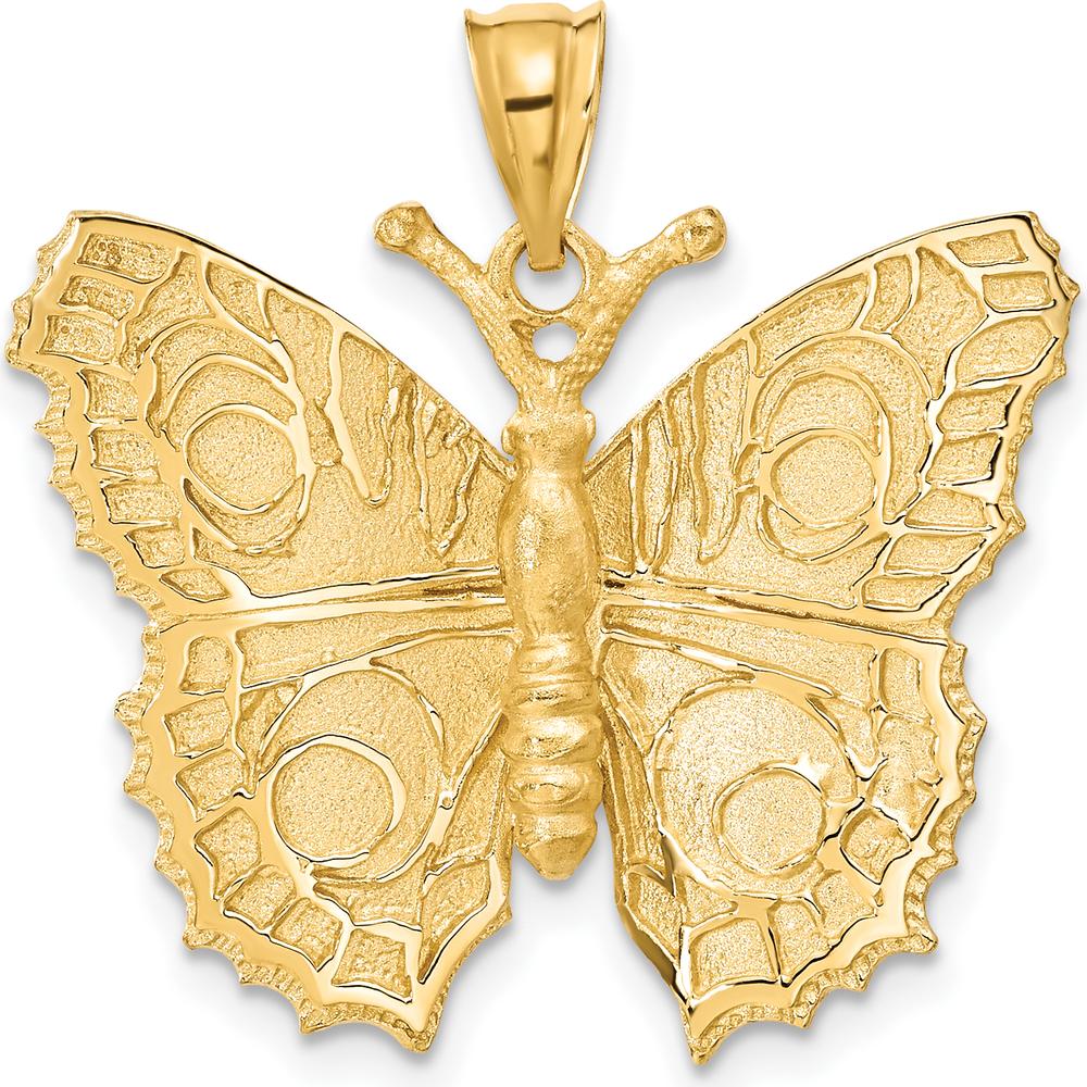 14K Yellow Gold Textured Butterfly Pendant - Polished, 28mm Length by Oro Pregiato