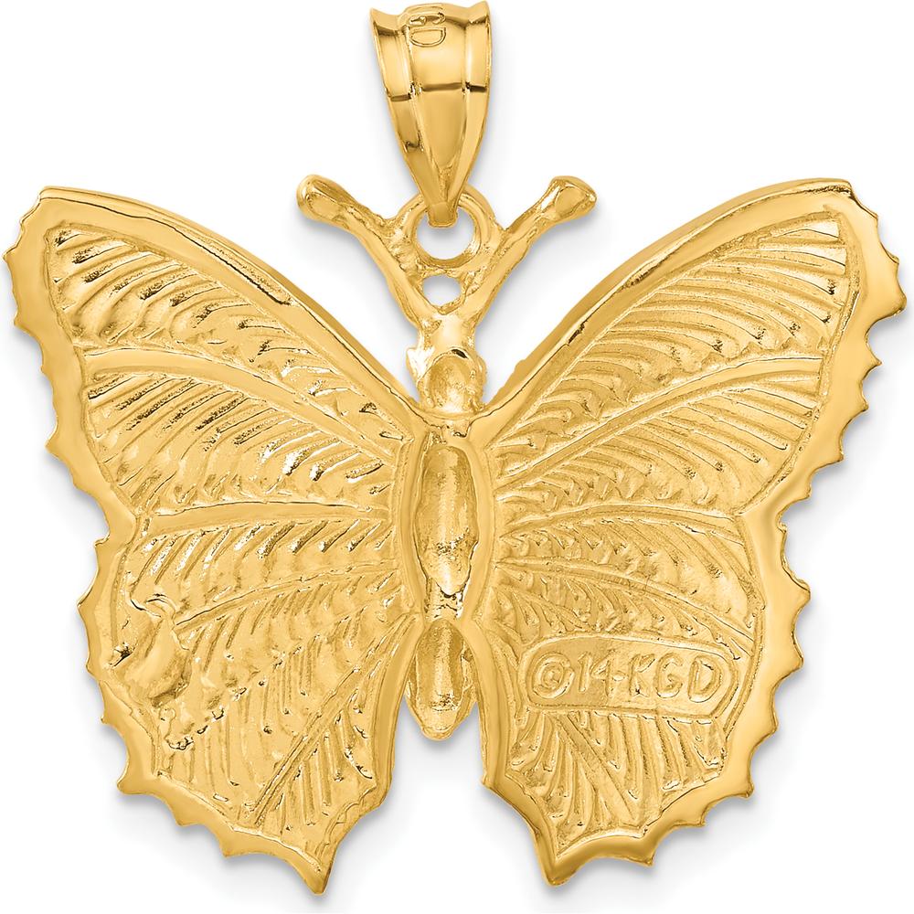 14K Yellow Gold Textured Butterfly Pendant - Polished, 28mm Length by Oro Pregiato