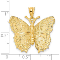 14K Yellow Gold Textured Butterfly Pendant - Polished, 28mm Length by Oro Pregiato
