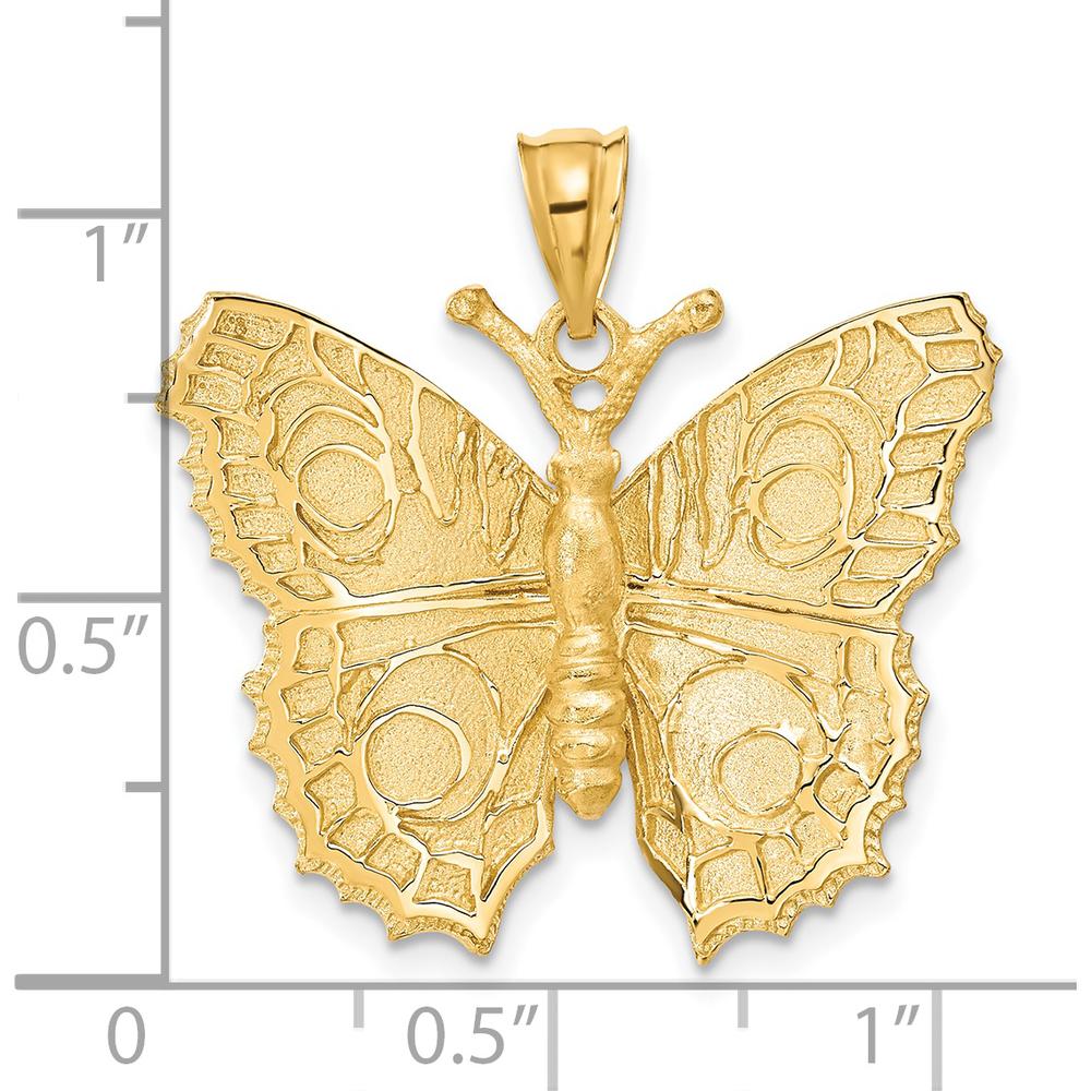 14K Yellow Gold Textured Butterfly Pendant - Polished, 28mm Length by Oro Pregiato