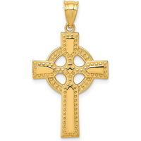 14K Yellow Gold Textured Celtic Cross Pendant - 34mm Length, 20mm Width by Oro Pregiato