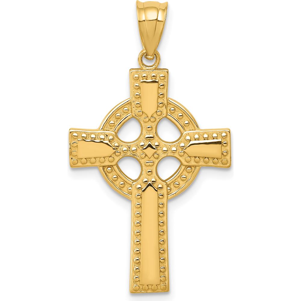 14K Yellow Gold Textured Celtic Cross Pendant - 34mm Length, 20mm Width by Oro Pregiato