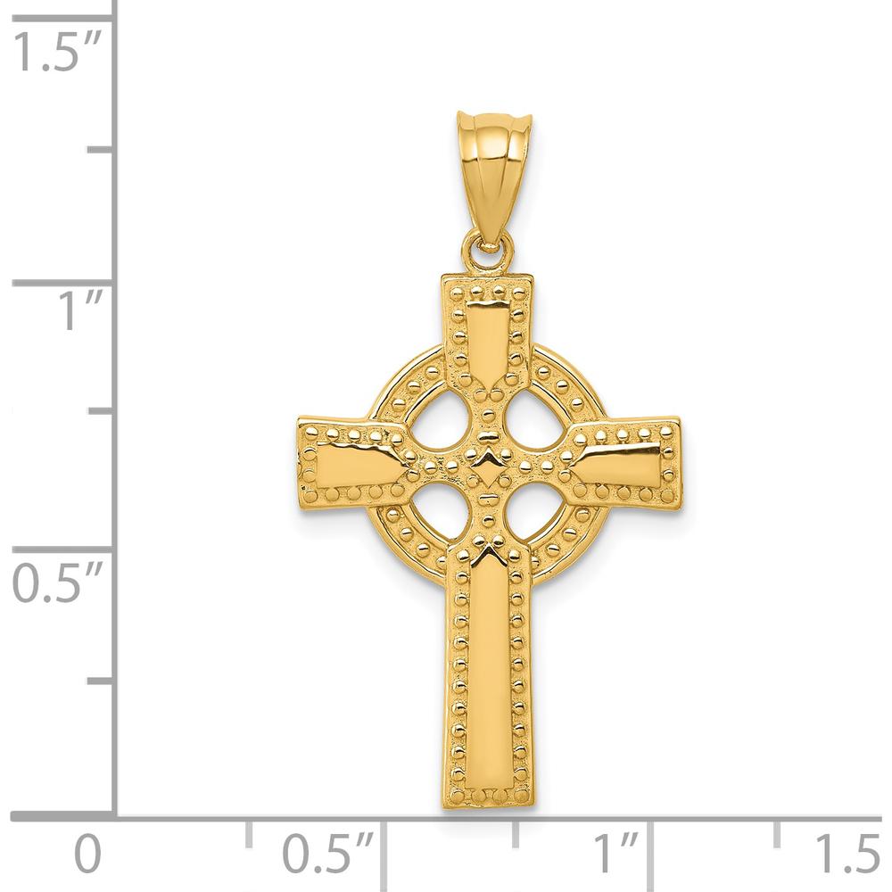 14K Yellow Gold Textured Celtic Cross Pendant - 34mm Length, 20mm Width by Oro Pregiato