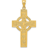 14K Yellow Gold Textured Celtic Cross Pendant - 43mm Length by Oro Pregiato