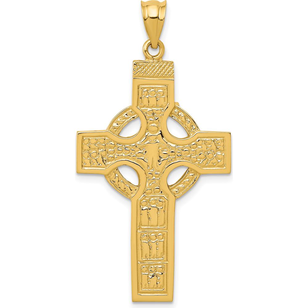 14K Yellow Gold Textured Celtic Cross Pendant - 43mm Length by Oro Pregiato