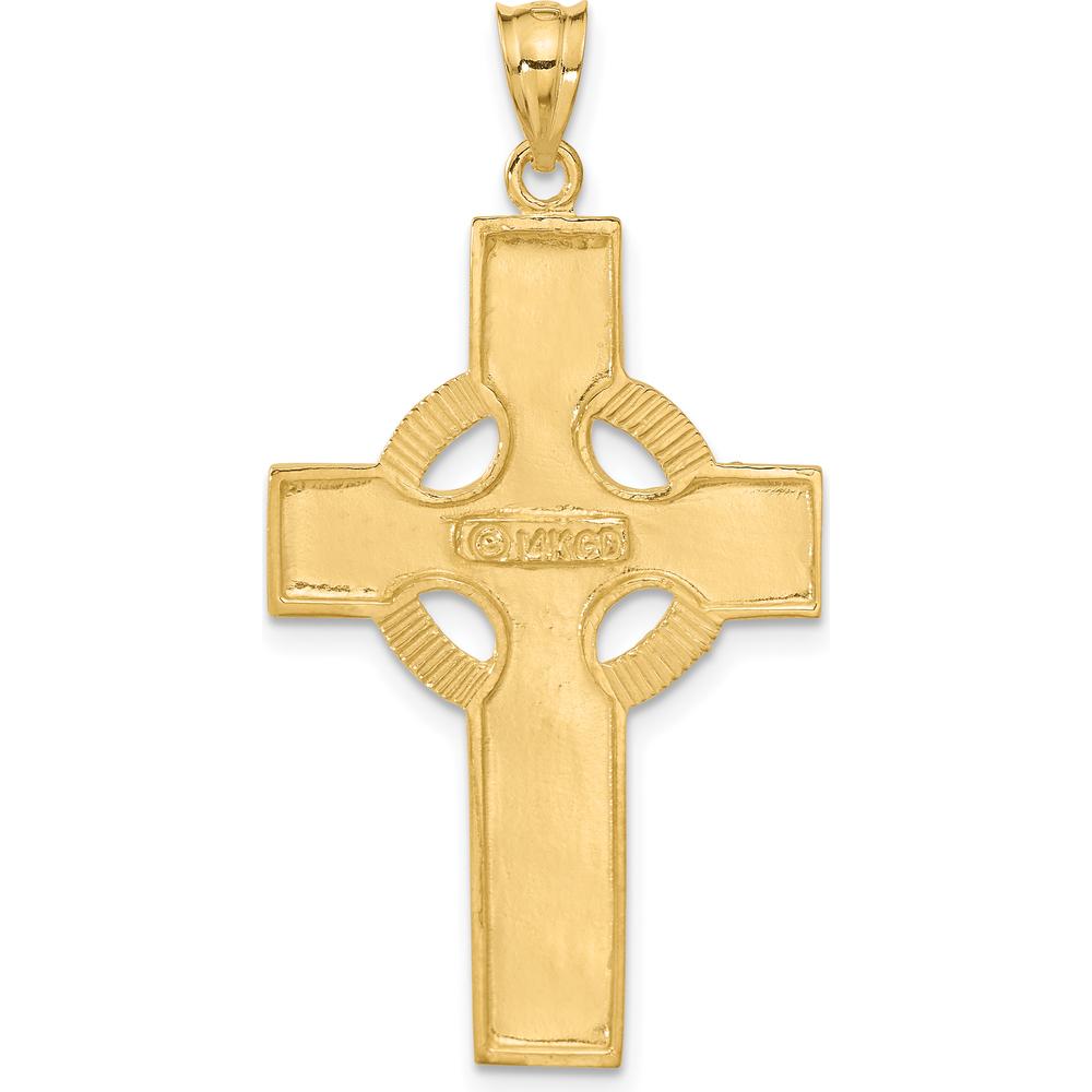 14K Yellow Gold Textured Celtic Cross Pendant - 43mm Length by Oro Pregiato