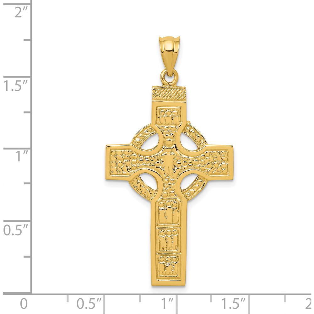 14K Yellow Gold Textured Celtic Cross Pendant - 43mm Length by Oro Pregiato