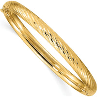 14K Yellow Gold Textured Children's Hinged Bangle - 6 Inches, 4.75mm Width by Oro Pregiato