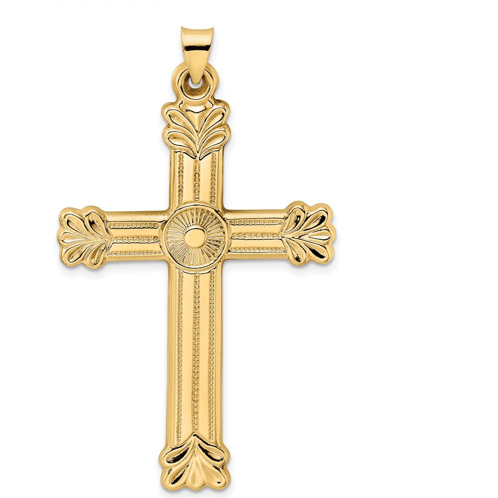 14K Yellow Gold Textured Circle Center Cross Pendant - 55.63mm Length by Oro Pregiato