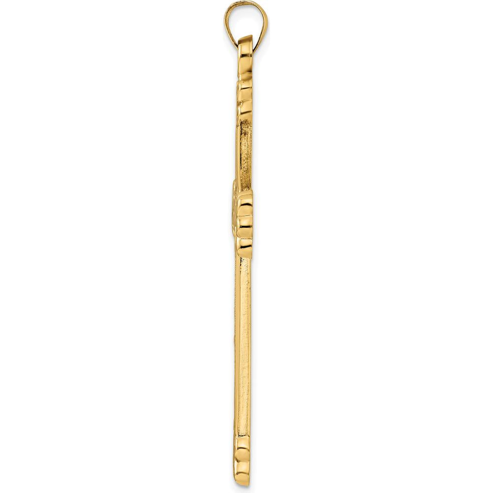 14K Yellow Gold Textured Circle Center Cross Pendant - 55.63mm Length by Oro Pregiato