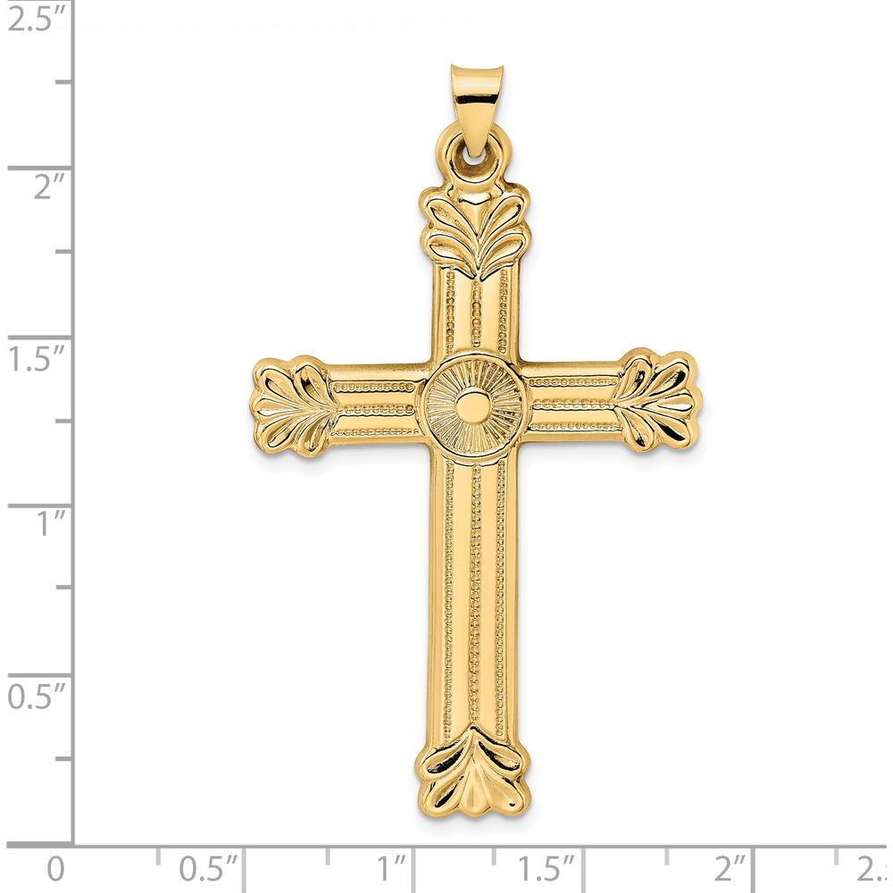 14K Yellow Gold Textured Circle Center Cross Pendant - 55.63mm Length by Oro Pregiato