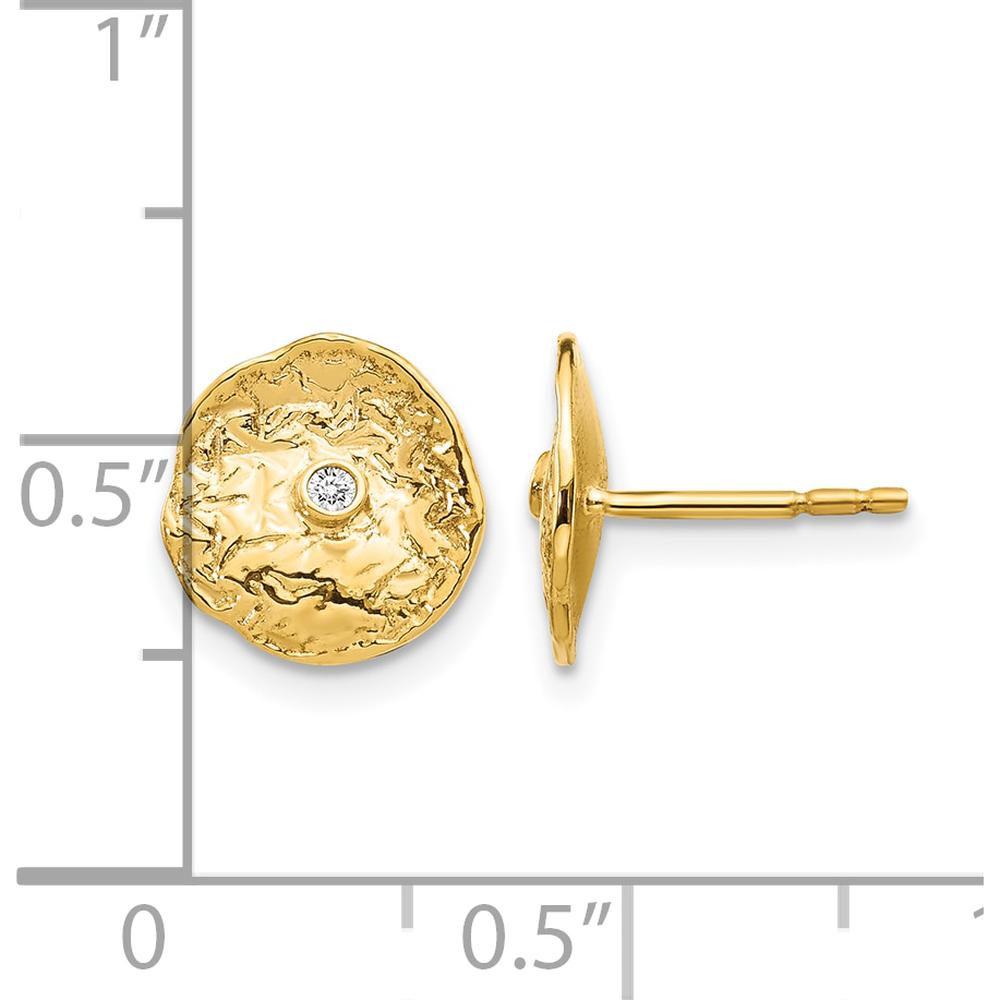 14K Yellow Gold Textured Circle Diamond Stud Earrings - 0.015 Carat Total Diamond Weight by Monteluci Fine Jewelry
