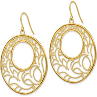 14K Yellow Gold Textured Circle Drop Earrings with French Wire Closure - 52mm Length, 39mm Width by 0