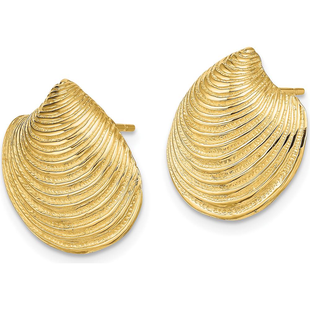 14K Yellow Gold Textured Clam Shell Button Post Earrings by 0