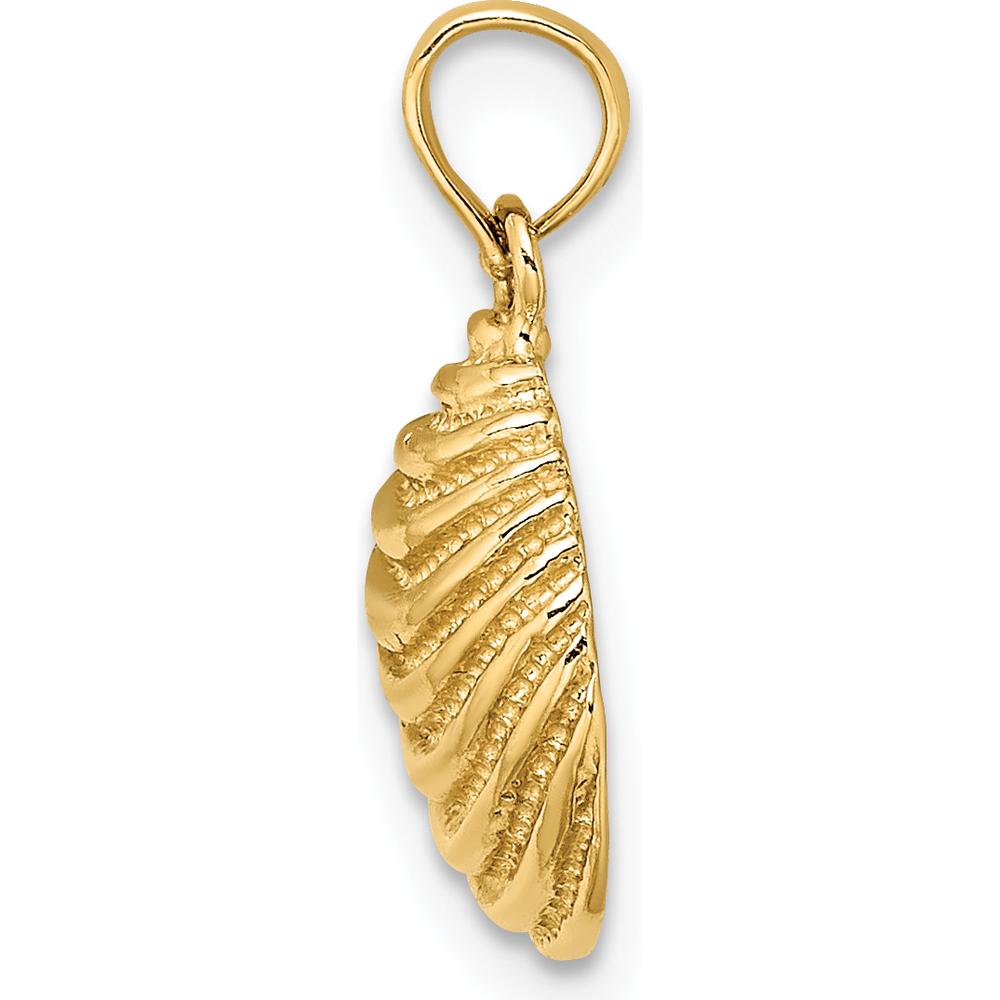14K Yellow Gold Textured Clam Shell Pendant Charm by Oro Pregiato