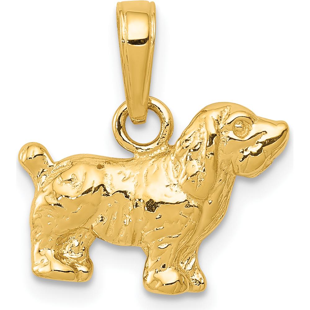 14K Yellow Gold Textured Cocker Spaniel Dog Pendant - Solid Casted Charm by Oro Pregiato