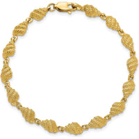 14K Yellow Gold Textured Conch Shell 7" Bracelet by Oro Pregiato