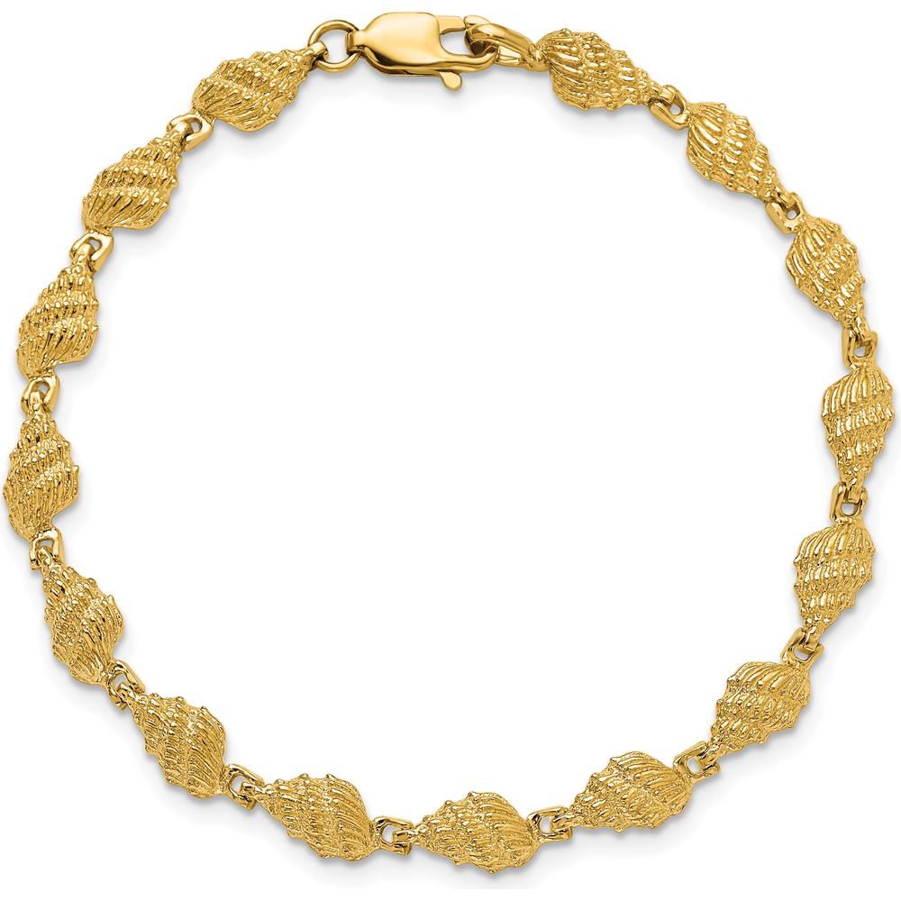14K Yellow Gold Textured Conch Shell 7" Bracelet by Oro Pregiato