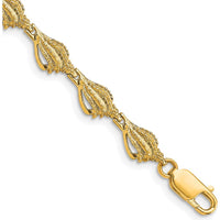 14K Yellow Gold Textured Conch Shell Bracelet - 7.25" Length, Polished Finish by Oro Pregiato