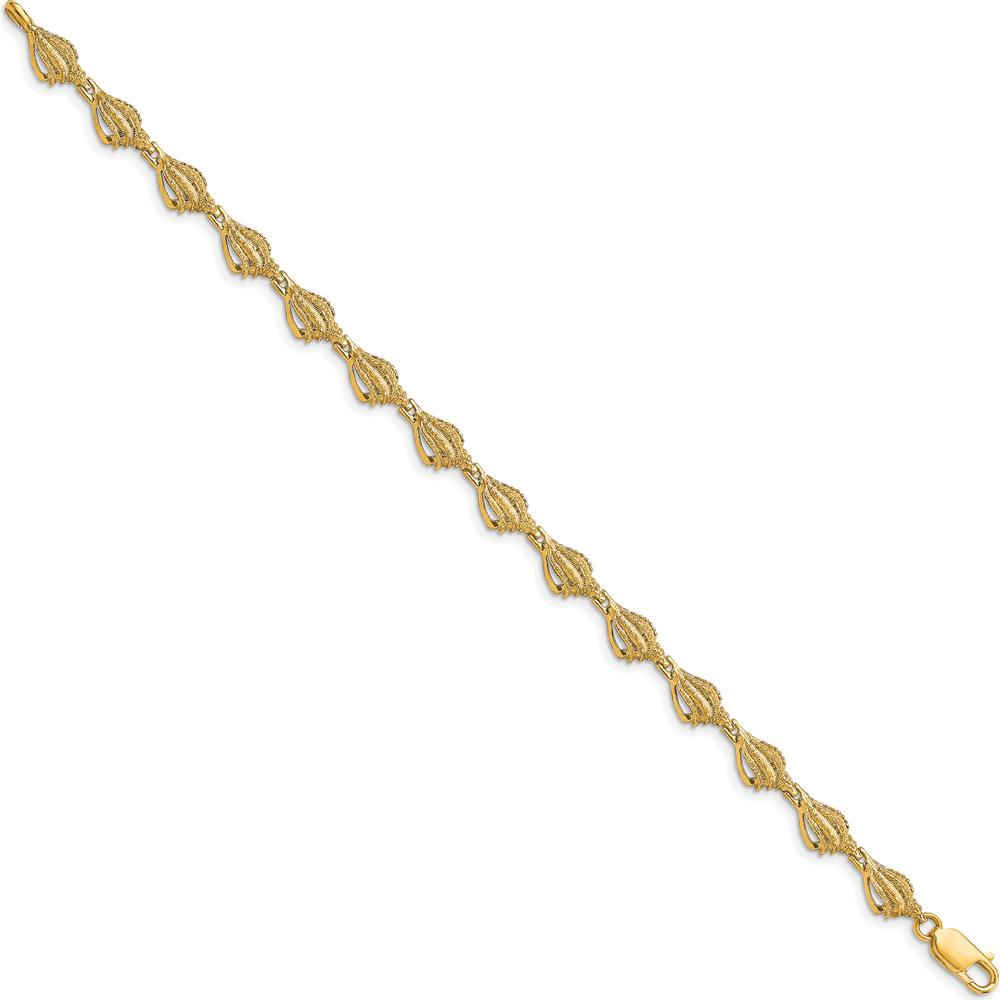14K Yellow Gold Textured Conch Shell Bracelet - 7.25" Length, Polished Finish by Oro Pregiato